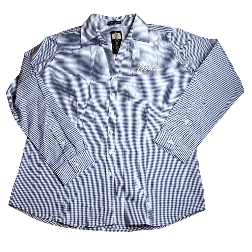 Blue Generation Pabst Shirt Womens Medium Checkered Button-Down Long Sleeve New